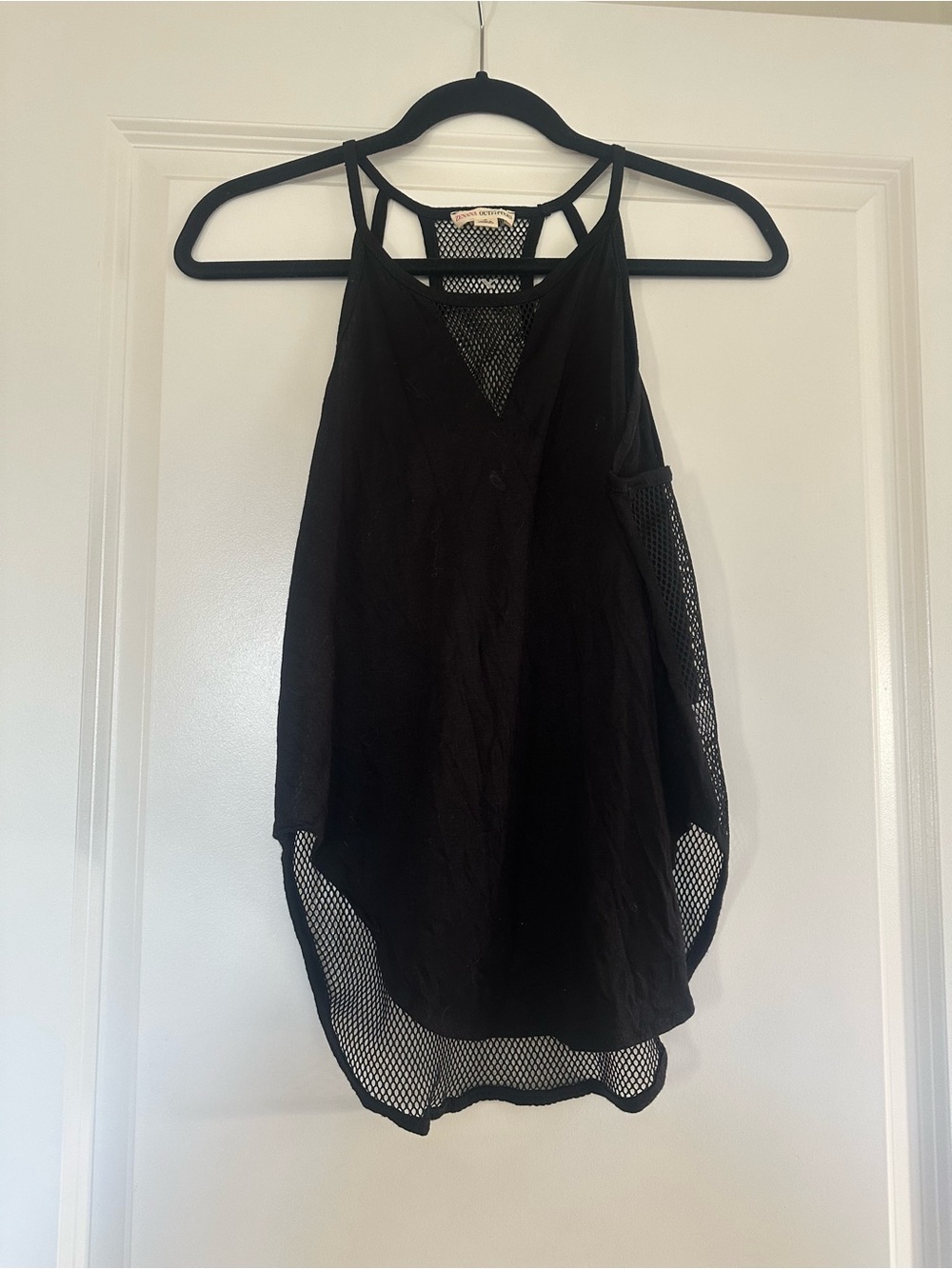 Black Strappy Mesh-Back Women's Tank Top